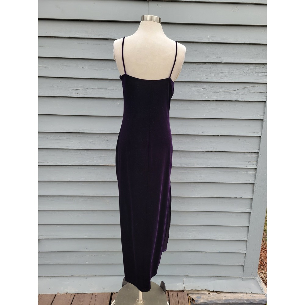 Status Collection Maxi Dress Purple Velvet Glitter Floral Slit Vintage Small - Picture 4 of 9